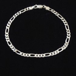 7" x 4 mm Solid Sterling Silver Figaro Chain Bracelet. Made in Italy, Flawless!