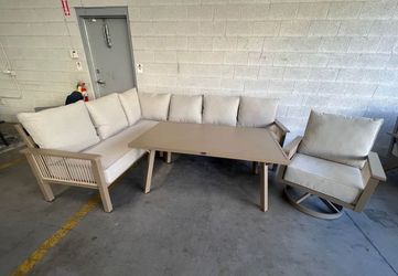 L Shape Outdoor Aluminum Patio Set Including Swivel Chair