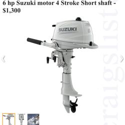 Suzuki 6hp 4 Stroke Short Shaft 