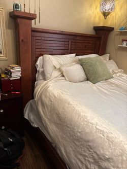 Rustic Wood Queen Size Bed-frame, Mattress and Boxspring