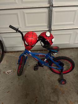 Spider-Man Kids Bike with Helmet and training wheels