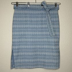 Ann Taylor Chambray Embroidered Eyelet Pencil Skirt, Size 16