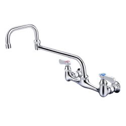 Double Handle Wall Mount Standard Kitchen Faucet 18 in. Swivel Jointed Spout and Double Joint Swing Arms in Polished