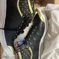 Adidas Top Ten Sleek Up Shoes Women’s Black Gold Leather High Top Sneaker Sz 7