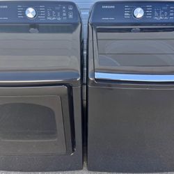 Samsung Top-Load Washer & Front-Load Dryer Set Black Stainless Steel