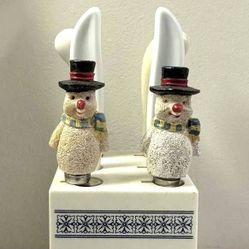 Vintage Mid Century Modern MCM Winter Snowman Holiday Thanksgiving Christmas Hors D’Oeuvres Butter Cheese Food Spreader Serving Knives Mini Block Set