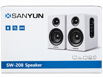 SANYUN SW-208 60W Bluetooth 5.0 Powered Bookshelf Speakers White
