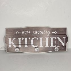 Rustic Brown Our Country Kitchen Wall Hook Hanging Sign