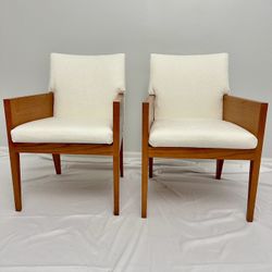 ICONIC!! MIDCENTURY MODERN SOLID HEAVY WOOD CHAIRS - WHITE BOUCLE - BRAND NEW UPHOLSTERY - VERY NICE!