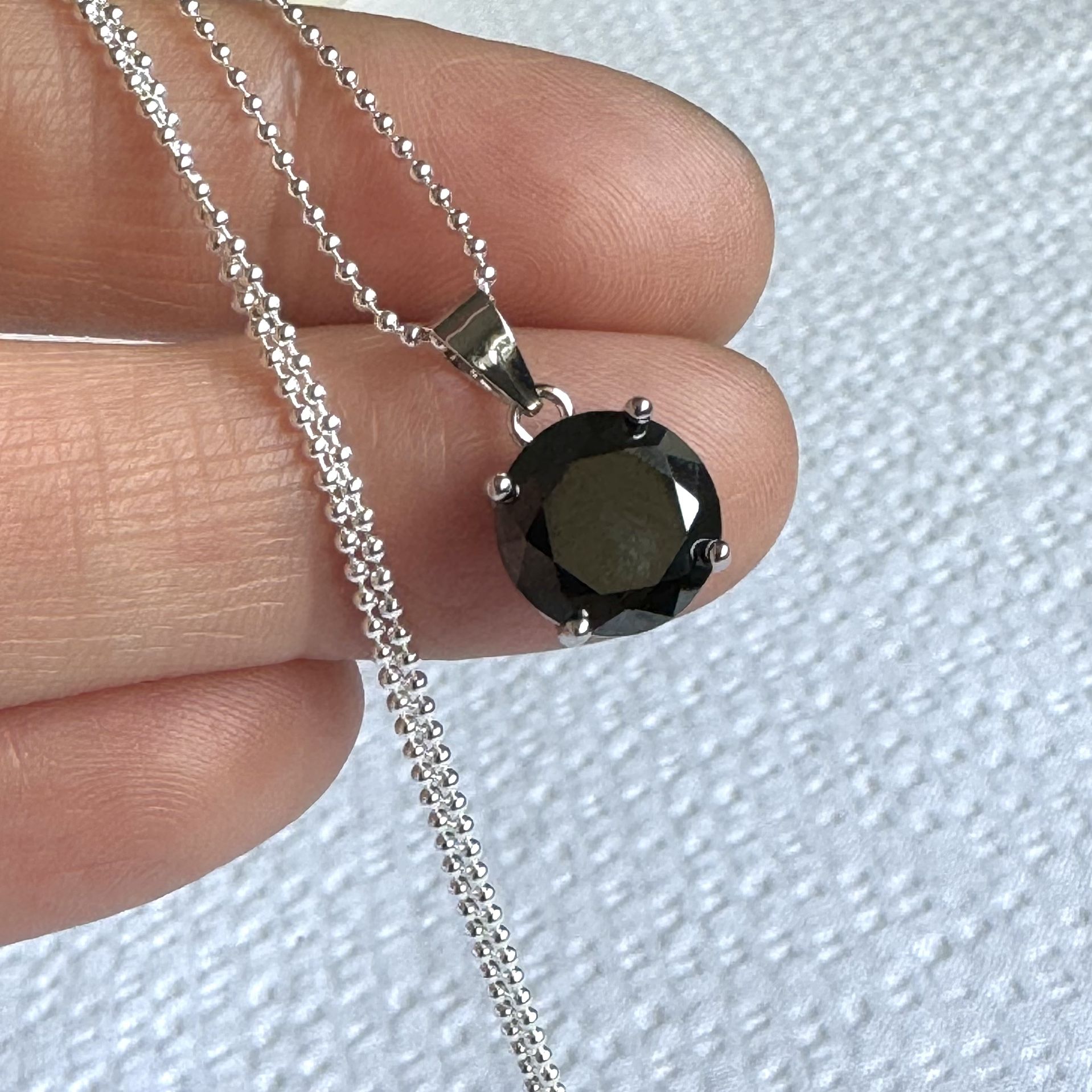 Black Cubic Zirconia Pendant π€ 925 Sterling Silver Necklace 18 in
