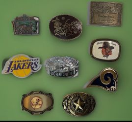 Mixed Lot 9 Vintage Belt Buckles Lakers Rams Yankees Budweiser Kenny Rogers