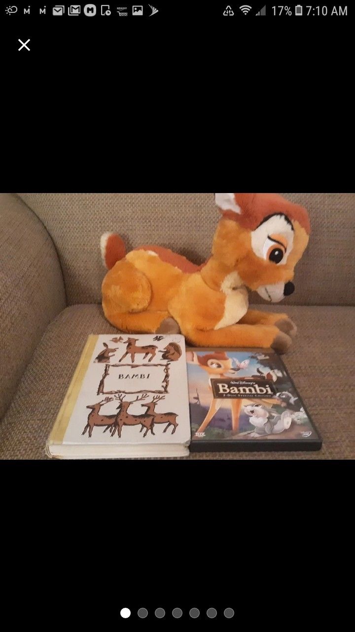 Bambi Disney plush, book, dvd