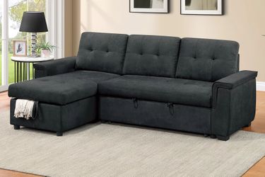 Sofa Convertible Bed Black Tweed like Velvet, Reversible Chaise, New Especial price