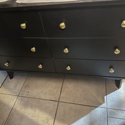 Black Dresser, 47.2” L 6 Drawers Dresser