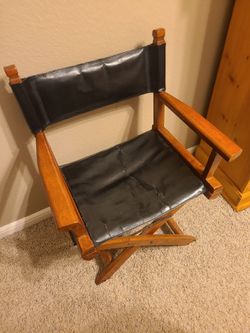 Folding Director's Chair with Leather Seat