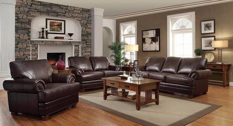 Brown Leather Sofa with Nailhead Trim $550-Lowest Prices Ever!