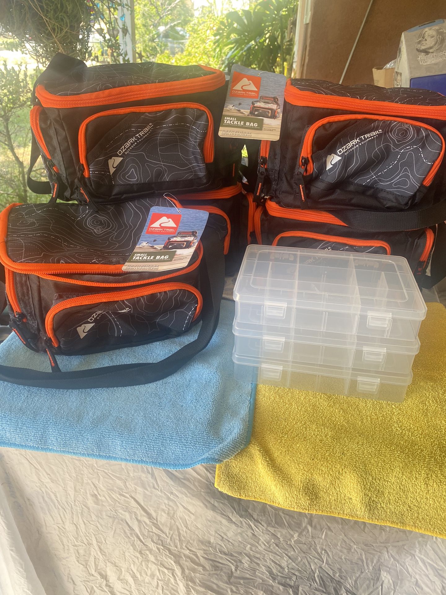 Ozark Trail Soft-sided 350 Fishing Tackle Bag with 3 Tackle Boxes, Black