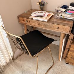 Wooden Desk and Gold Metal Chair