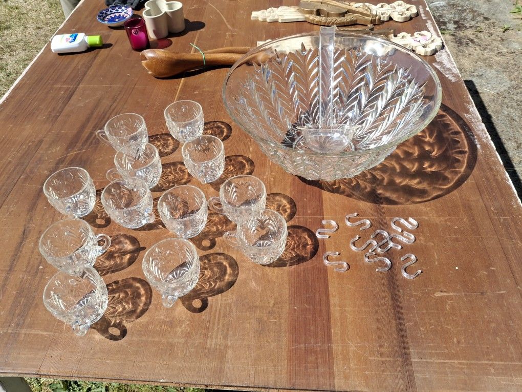 Vintage Cut Glass Punch Bowl Set