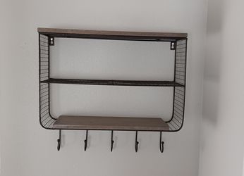 Industrial Wall Shelf with Hooks