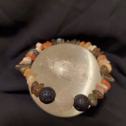 Rose Quartz, Labradorite, Sunstone, Black Lava Rock Crystal Bracelet 