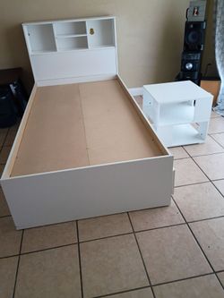 Twin bed frame with drawers and night stand