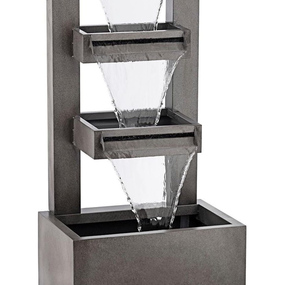 Outdoor Floor Industrial Multi-Tiered Soothing Waterfall Fountain, 43", Gray