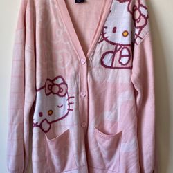 Hot Topic Sanrio Hello Kitty Grid sweater Cardigan Size XL