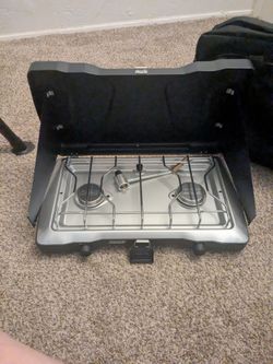 Camping stove with carrying bag and griddle