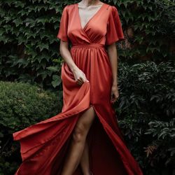 Baltic Born Satin Maxi Dress - Rust