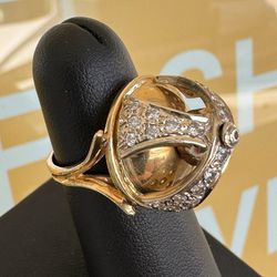 18k yellow gold cross fashion diamond spinner ring size 6
