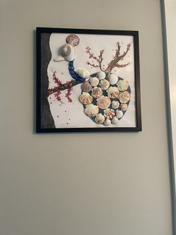 Framed Shell Art -Hand Painted Hand Made -19*19 Inches 
