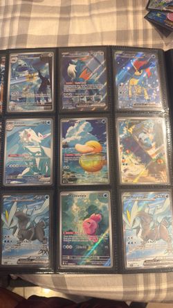 Blue color themed pokemon illustration rares and secret rares: scarlet and violet and mega evolution sets