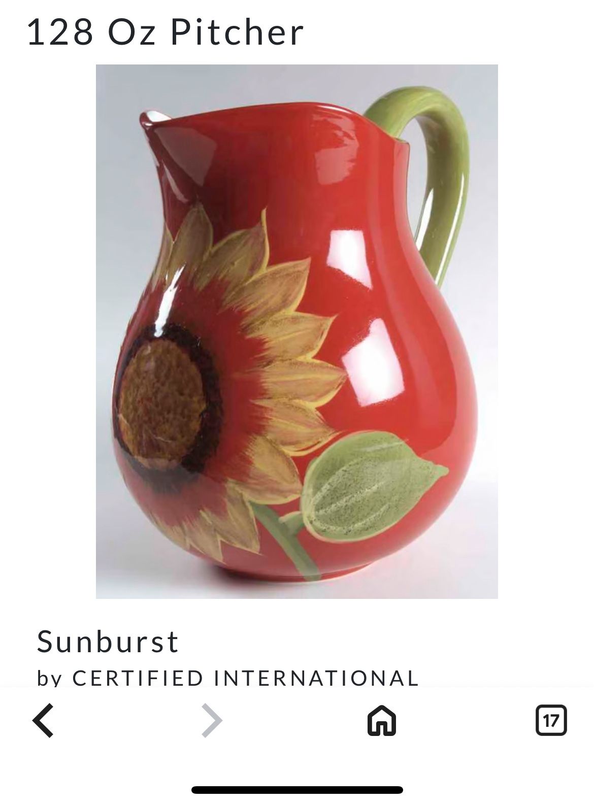 This Is A Certified Sunburst Extra Large Pitcher
