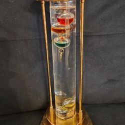 Brass Thermometer With Floating Colored Glass 