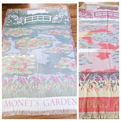 73"×49" Monet's Garden Fringed Colorful Floral Cotton Throw Blanket with Reverse Image on Back Side. 

Pre-owned in excellent clean condition.  Shows 