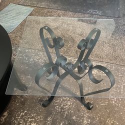 Pair Of Vintage Wrought Iron And Glass End Tables. Indoor / Outdoor. Great Condition 