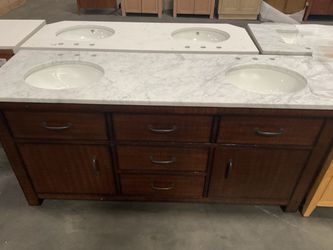 72” Dark Brown Solid Wood Bathroom Vanity with Marble Top (V199)