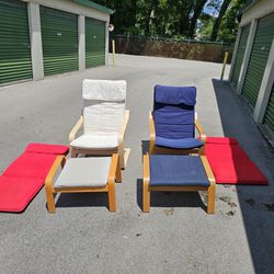 2 ikea chairs with 2 extra red cushions