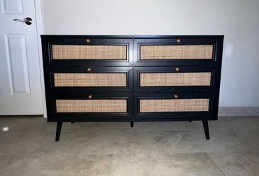 Frances Woven Rattan 6 Drawer Dresser, Black