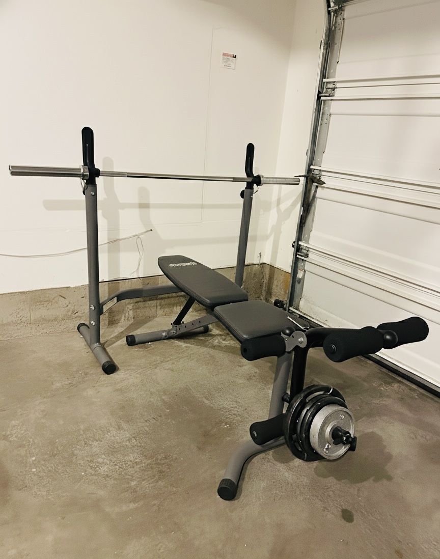 Weight Bench + Barbell Set – Great Condition