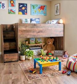 Ashley Furniture Trinell Twin Loft Bed with Storage Steps - Rustic Brown