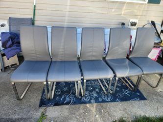 Set of 5 Gray Faux Leather Dining Chairs