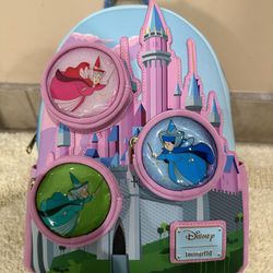 Loungefly Disney Sleeping Beauty Castle Three Good Fairies Stained Glass