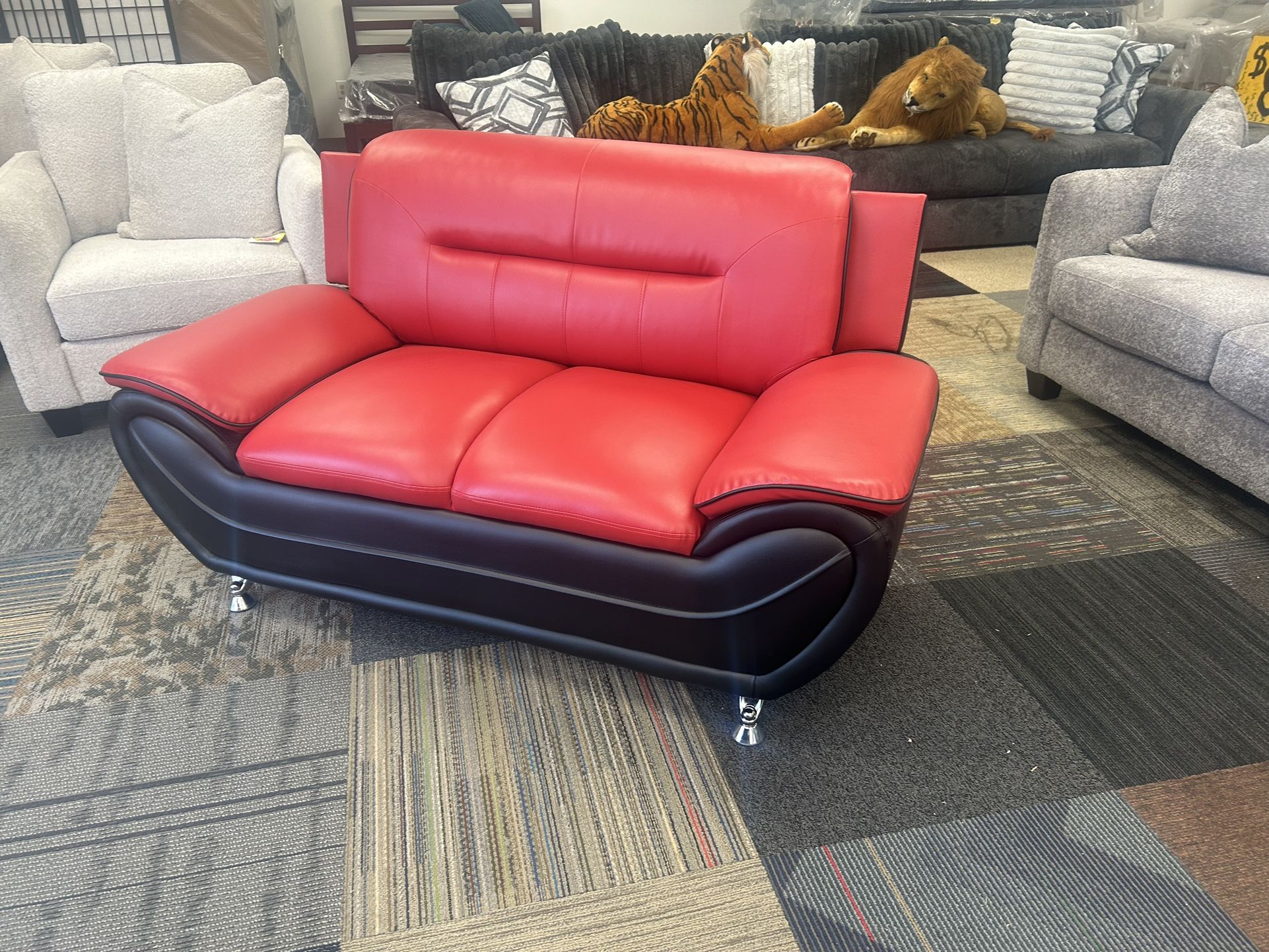 Black & Red Leather Loveseat