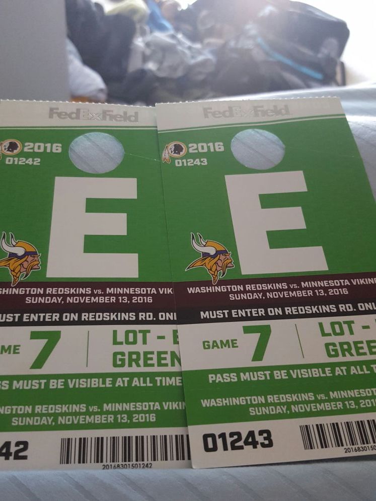 Redskins Vikings Parking Pass Tickets