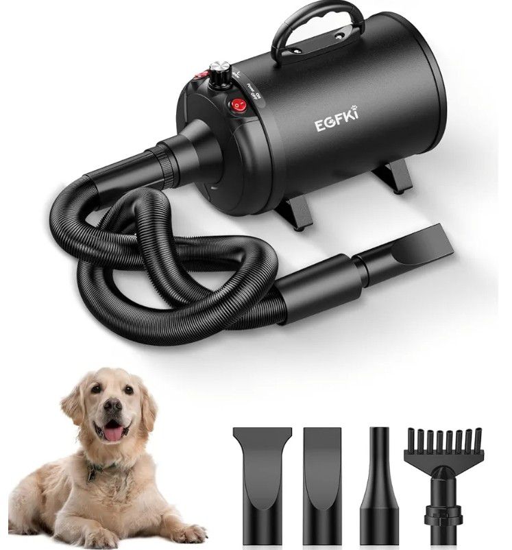 Dog Dryer, 5.2HP/ 3800W Pet Grooming High Velocity Force Blower with 4 Nozzles, Adjustable Speed and Temperature Dog Hair Dryers for Grooming