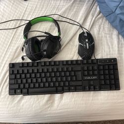Gaming Keyboard And Mouse Set Up With Headset