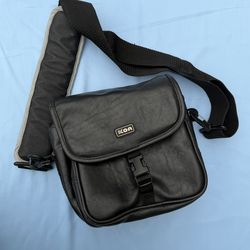 KOA Black Leather Camera Shoulder Bag Padded Compartments With Strap