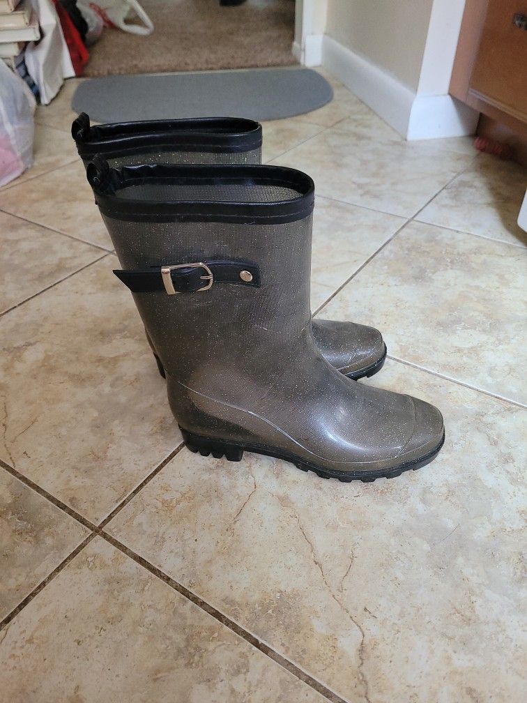 Girls Grey Sparkly Rain Boots Size 6 Ex Cond CAPELLI brand